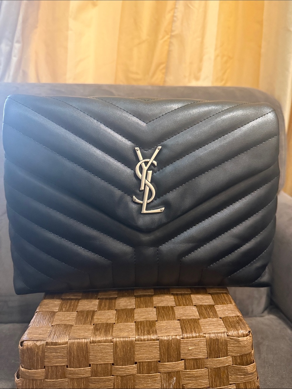 Saint Laurent Inspired  Black Chevron Quilted Leather Shoulder Bag